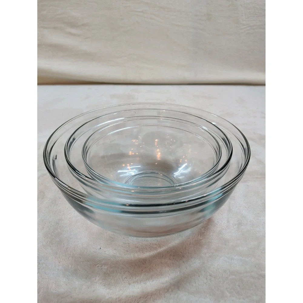 Royalex‎ Clear Glass Nesting Mixing Serving Bowls Set of 3 Round Kitchenware